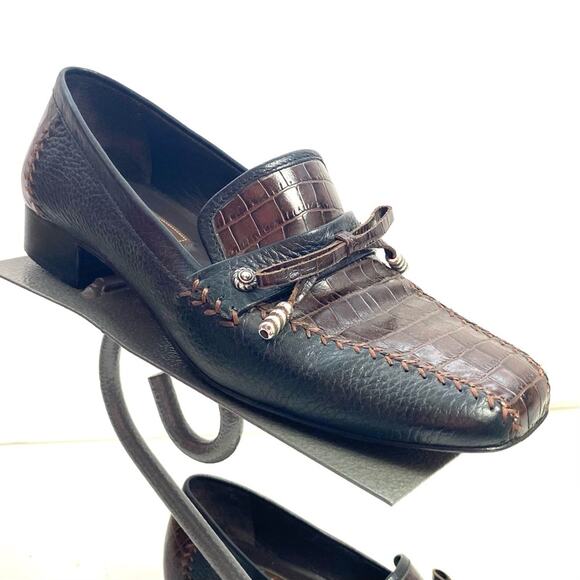 Brighton Brown Kent Crocodile Print Heels Size 7 - Picture 1 of 8